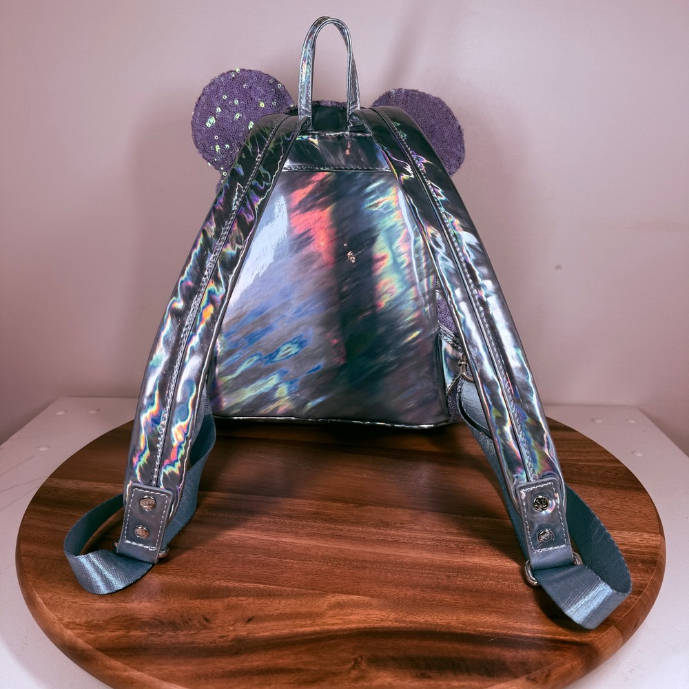 Loungefly Disney Minnie Mouse Lavender Purple Sequin Mini Backpack Bow 2022 - Picture 6 of 11